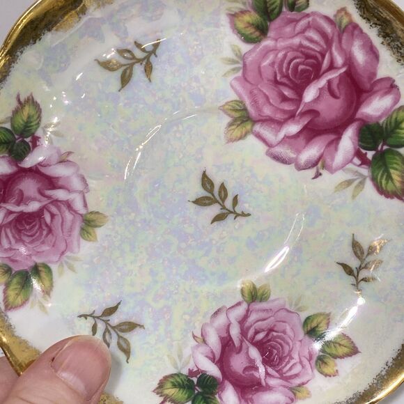 LM Royal Halsey Tea Cup & Saucer Set Iridescent Porcelain Pink Roses & Gold Trim - Picture 12 of 12